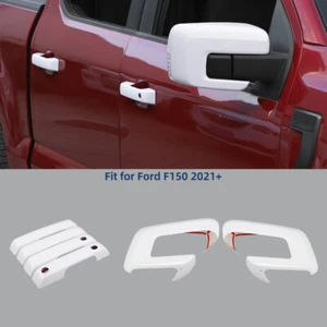 6PCS White Mirror Cover & Door Handle Trim for Ford F150 21+ w/Turn Signal Hole - Picture 1 of 23