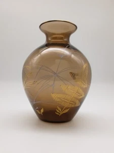 60er Jahre Vase 12cm Rauchglas Handbemalt - Bild 1 von 3