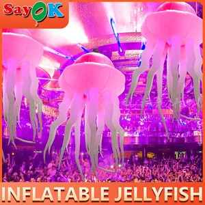 Inflatable Hanging Jellyfish LED Decoration Glowing in Dark W/16 Colors Party - Picture 1 of 7