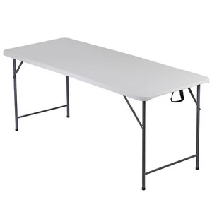 6FT Plastic Folding Table Portable Picnic Party Table with Carrying Handle White - Picture 1 of 24