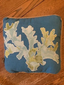 ALLEN + ROTH~PILLOW~CORAL DECOR~TEAL~BLUE~GREEN~IN & OUTDOOR~JUTE BORDER~NICE CO - Picture 1 of 12