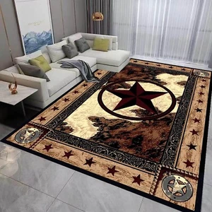 Vintage Rustic Western Texas Star Modern Area Rugs Country Carpet Non-Slip Fl... - Picture 1 of 5