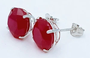 GENUINE 7.32 Cts RUBY STUD EARRINGS 14K WHITE GOLD - Free Appraisal - NWT - Picture 1 of 7