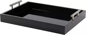 Lipton Decorative Tray with Polished Metal Handles, Black and Silver - Picture 1 of 5