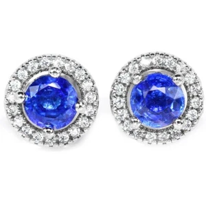 925 STERLING SILBER OHRSTECKER NATÜRLICHER BLAUER KYANIT RUND & WEISSER CZ EDELSTEIN - Bild 1 von 10