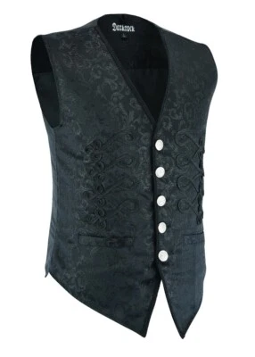Men's Brocade Vest Waistcoat  Black Damask Velvet Gothic Steampunk Renaissance - Image 1 of 4