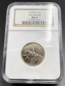 1999 D DELAWARE State Statehood Quarter Coin MS67 NGC Brown Label Holder #021 - Picture 1 of 6