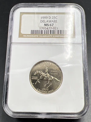 1999 D DELAWARE State Statehood Quarter Coin MS67 NGC Brown Label Holder #021 - Image 1 of 4