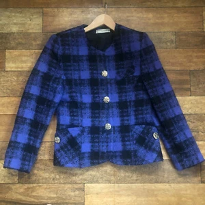 Nazy Cook Paris Vintage Size 10 12 Blazer Jacket 1980s Purple Black Wool Mohair - Picture 1 of 12