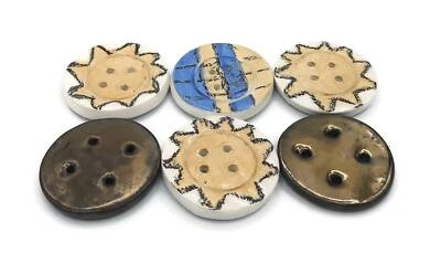 6Pc 45mm Assorted Large Sun Buttons Round Handmade Ceramic Sewing Supplies - Image 1 of 4