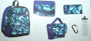 DINOSAUR DESIGN SCHOOL BAG BACKPACK BOYS 6 PC SET BLUE + BONUS - Picture 1 of 9