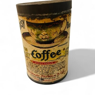 Rare Antique Daisy Brand Coffee Tin  Coupon Portland Conant Patrick Paper Label - Image 1 of 4
