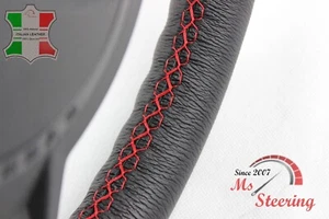 FOR CITROEN BERLINGO 2 08+ BLACK LEATHER STEERING WHEEL COVER, RED 2 STIT - Picture 1 of 11