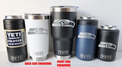 Seattle Seahawks YETI Laser Engraved Tumblers and Can Colsters, 2-Sided Cover