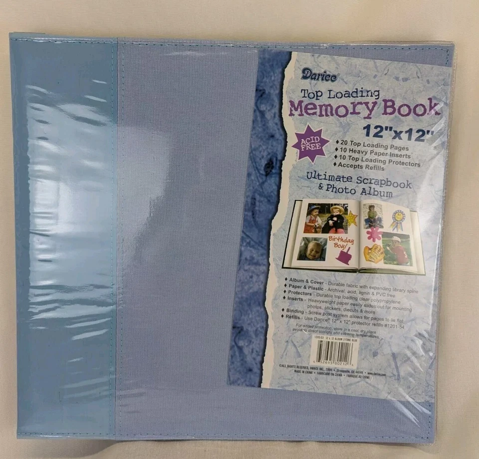 Libro de memoria/libro de chatarra 12x12" cubierta azul 20 páginas de carga superior, Darice recargable Foto 1 de 4