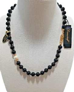 Ónice Negro Collar 16" 8MM Danecraft 8MM Nácar Cuentas Mano Nudo Nuevo - Imagen 1 de 5