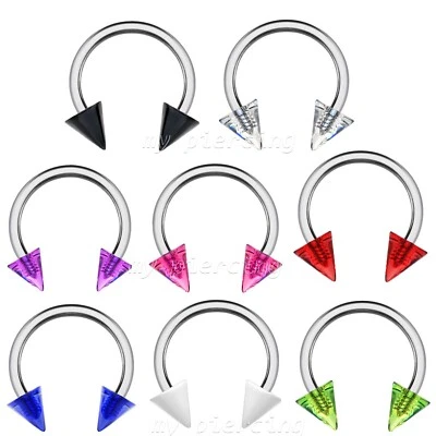 2 piezas. Barra Circular Herradura Acero 16g 3/8" con Tabique Acrílico Spike Labret Foto 1 de 3
