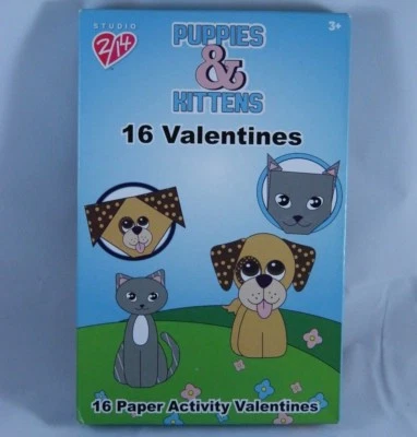16 Count Puppies & Kittens Paper Activity Valentines Day Cards Origami Cat & Dog - Image 1 of 4
