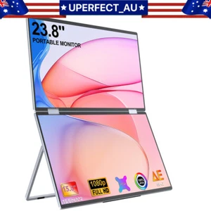 UPERFECT Dual UStation 15.6" Folding Monitor Dual Portable Display Bult-in Stand - Picture 1 of 24
