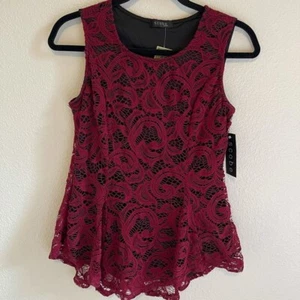 NWT Scobe Red Lace Scoop Neck Tank Top Fitted Blouse Women's Small - Picture 1 of 2