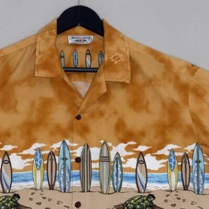 Pacific Legend Mens Hawaiian Surfboard Tropical Shirt Short Sleeves Orange XL - Picture 1 of 7