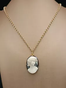 Collana donna catena lunga cammeo pendente ciondolo cameo volto donna - Foto 1 di 8
