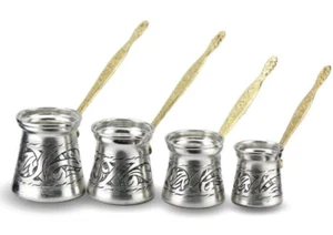 4 pcs x Copper Handmade Aged Turkish Greek Coffee Pot Maker Ibrik Vintage Jazzva - Picture 1 of 6