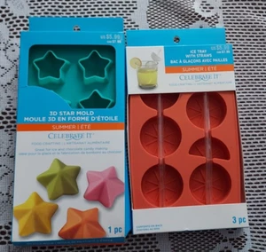 Celebrate It Summer Silicone Set of 2 Ice Cube Trays Oranges Stars Straws - Picture 1 of 6
