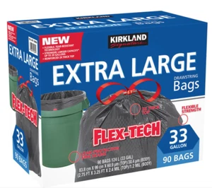Kirkland Signature 90 Drawstring Trash / Bin Bags 33 Gallon (124 Litre) - Picture 1 of 1