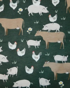 5+/- YDS UNCUT SUPER SNUGGLE FLANNEL FABRIC CHICKENS & PIGS ON GREEN JOANN NEW - Picture 1 of 1