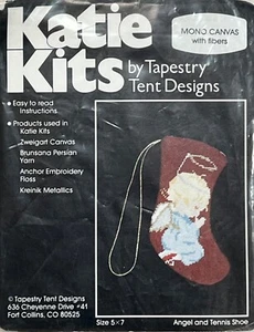 Vintage NOS: Katie Kits "Angel & Tennis Shoe" Christmas Stocking Needlepoint Kit - Bild 1 von 2