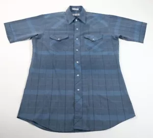 Vintage Coral West Ranchwear Mens Blue Western Pearl Snap Shirt Sz 15 - Picture 1 of 6