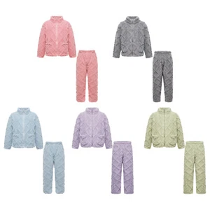 Unisex Kids Pajamas Solid Color Outfit Boys Set Zipper Winter Nightwear Warm - Picture 1 of 70