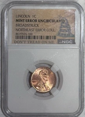 Lincoln 1997 1C Mint Error Uncirculated Broadstruck NGC Verified - Image 1 of 4