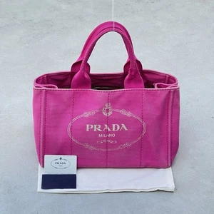 Prada | Authentic Vintage Canapa Fuchsia Pink Canvas Tote Bag Gold Hardware - Picture 1 of 16
