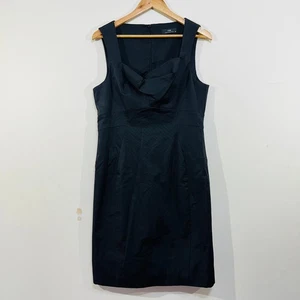 Cue Black Sheath Dress 14 Draped Cowl Neckline Party Cocktail Evening Corporate - Foto 1 di 18