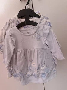 Girls Long Sleeve Blue Floral Dresses F&F Upto 3 Months - Picture 1 of 3