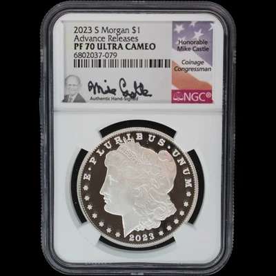 2023-S Proof $1 Morgan Dollar NGC PF70 Ultra Cameo Advance Mike Castle Signed - Image 1 of 2