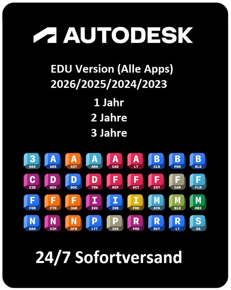 Autodesk 2026/2025/2024/2023 (Alle Apps) , EDU Version , 1/2/3 Jahre - Bild 1 von 4