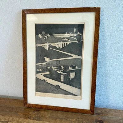 Sister Elizabeth Browne OSU Signed Vintage Etching Aquatint "Monastery on Hill" - Image 1 of 4