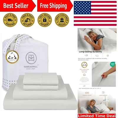 Lujoso juego de sábanas dobles XL de algodón egipcio - satén de enfriamiento en gris claro Foto 1 de 4