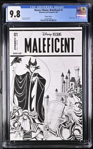 Disney Villains Maleficent #1 1:7 Haeser variante in bianco e nero 9,8 ETICHETTA BLU - Foto 1 di 2