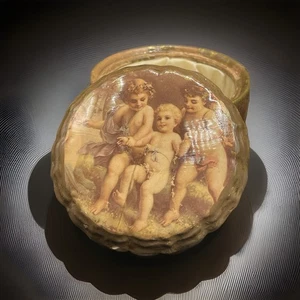 Caja de baratijas decoupaged vintage querubín victoriano niños rosas espejo acolchado - Imagen 1 de 14