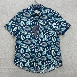Report Collection Shirt Men Medium Blue Floral Hawaiian Tropical Sustainable NEW - Picture 1 of 8