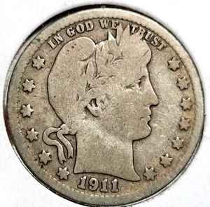 1911-D Barber Silver Quarter Denver Mint - Picture 1 of 4