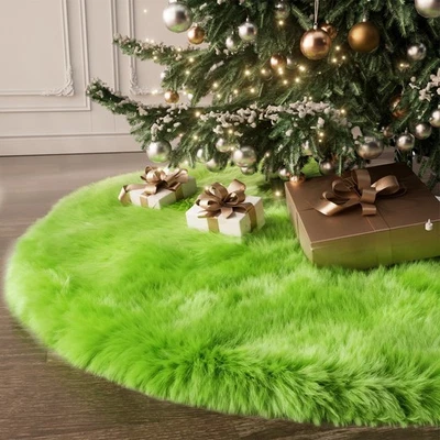 24inch Christmas Tree Skirt Wool Fur Green Tree Skirt Small Tree Skirts Green... - Image 1 of 4