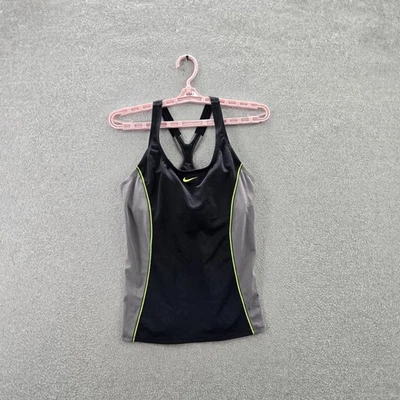 Nike Women Swimwear M Black Colorblock Surge Powerback Logo Tankini - Image 1 of 4