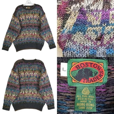 Boston Traders Vintage Pure Wool Knit Sweater Size Large L Crewneck Multicolor - Image 1 of 4