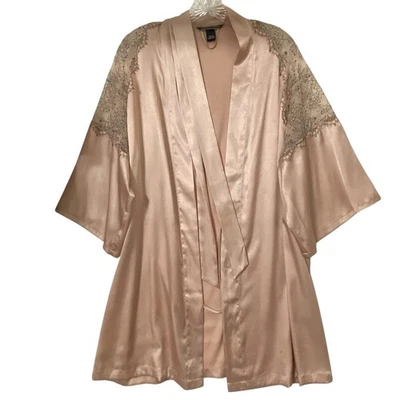 Victoria Secret Robe S/M Dust Rose Satin Lace Pink Belted Glam Boudoir Coquette - Image 1 of 4