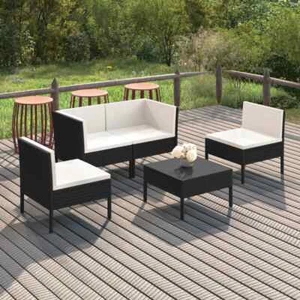 Garden Lounge Set Patio Sectional Sofa Couch Outdoor Poly Rattan Black vidaXL - Picture 1 of 296
